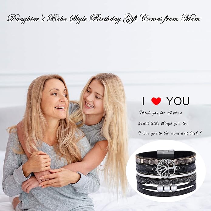 Inspirational Tree of Life Leather Bracelets for Women,Birthday Mothers Day Jewelry Gifts for Teen Girls