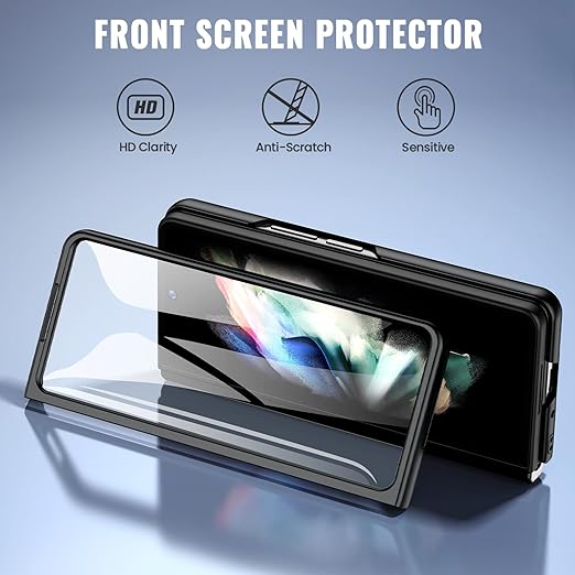 VEGO for Z Fold 4 Screen Protector, Built-in Screen Protector Compatible Samsung Galaxy Z Fold 4 Kickstand & S Pen Holder Case - Black