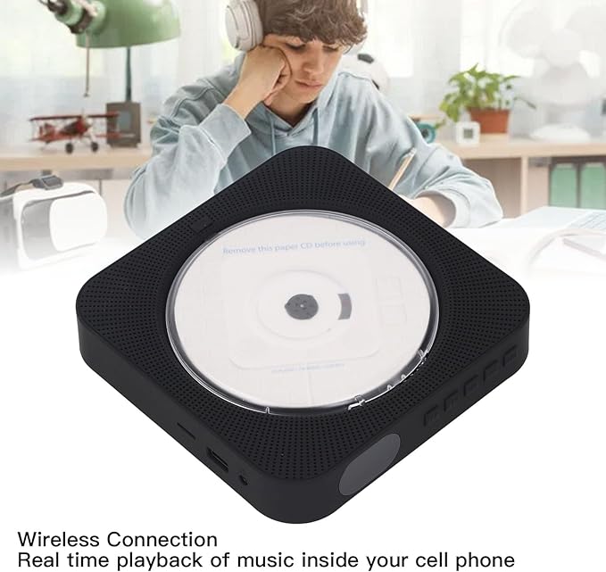 Portable CD Player, Bluetooth CD Player with Speakers 2 Modes Wall Mount Desktop Portable Home CD Music Player Rechargeable with Remote Control (Black)
