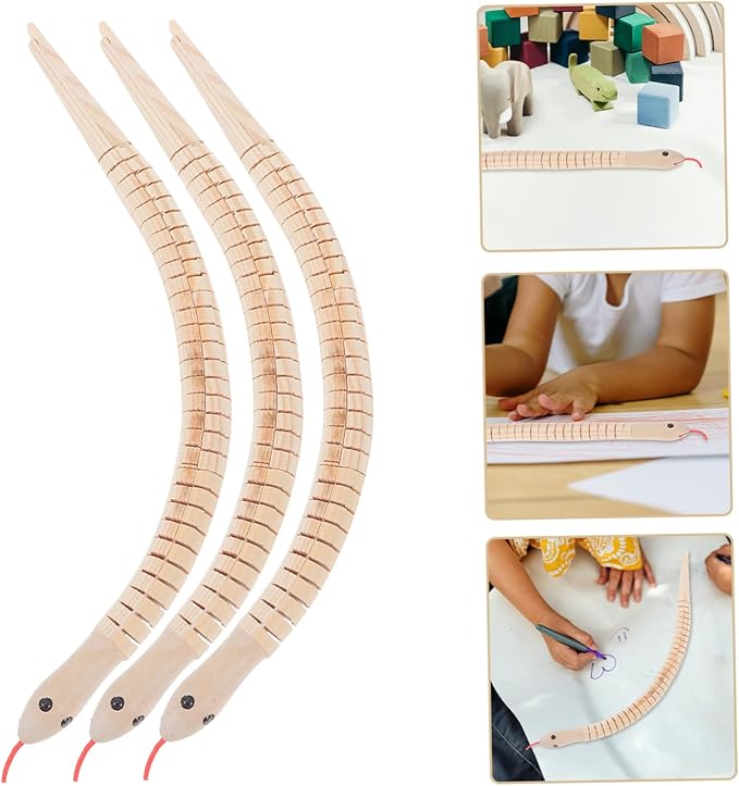 3Pcs Unfinished Wooden Snake Flexible Jointed Wooden Snakes for Creative Play for Imagination and Family Bonding Halloween Prop and Educational