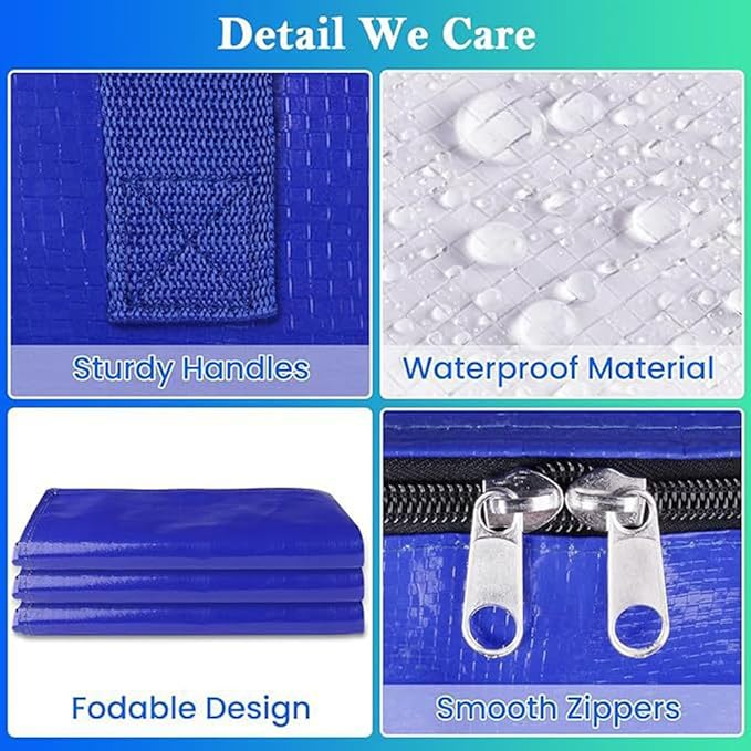 Large Thick Storage Bag,Multi-Purpose PP Woven Moving Bag with Strong Handle Zippers,Space Saving Packing Bags Easy to Clean,29"x13"x15" (Dark Blue)