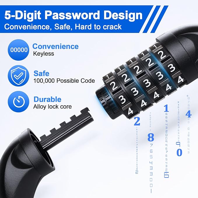 NDakter Bike Chain Lock, 5 Digit Combination Heavy Duty Anti Theft Bicycle Chain Lock,2.623.24.2756Ft Long Security Resettable Bike Locks for Bike, Bicycle, Scooter, Door, Gate, Fence-46mm Thick