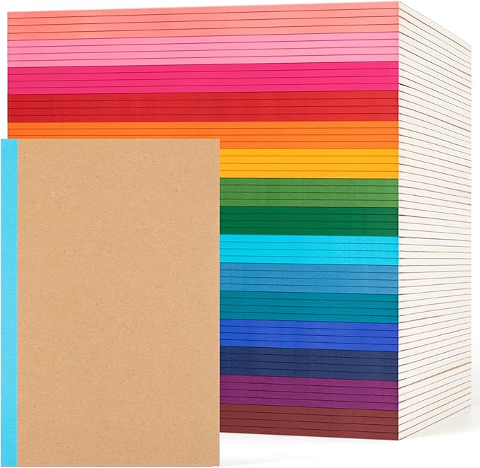 60 Pack Composition Notebook Journals Bulk, A5 Lined College Ruled Notebook, Kraft Cover with Rainbow Spines, 8.3x 5.5, 15 Colors 60 Pages for School Office Travel