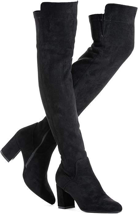 N.N.G Women Over the Knee Boots Thigh High Suede Black Block Low 2 Inch Heel Chunky Above Knee Winter Pointed toe