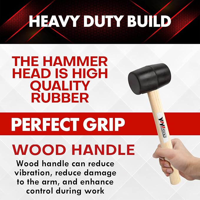 YY-2-005 Rubber Mallet Hammer With Wood HandleAi8-oz, black