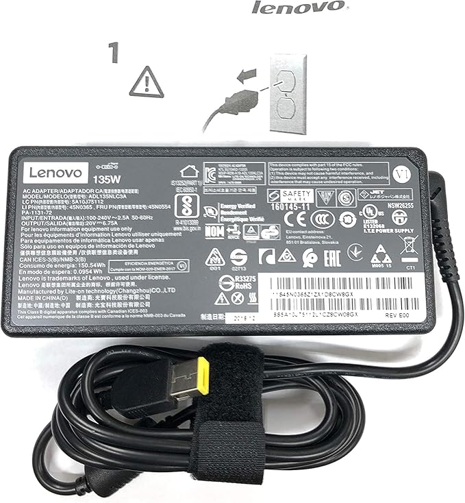 New Genuine Laptop Charger 135W 20V 6.75A Slim Tip ADL135NDC3A (888015027) AC Adapter Power Supply,Black 3 Prong Power Cord forLenovo G510 G5005 Y50-70 Y50P-70 Y520-15 Y700-14 Y700-17 Y70-70 ideapad