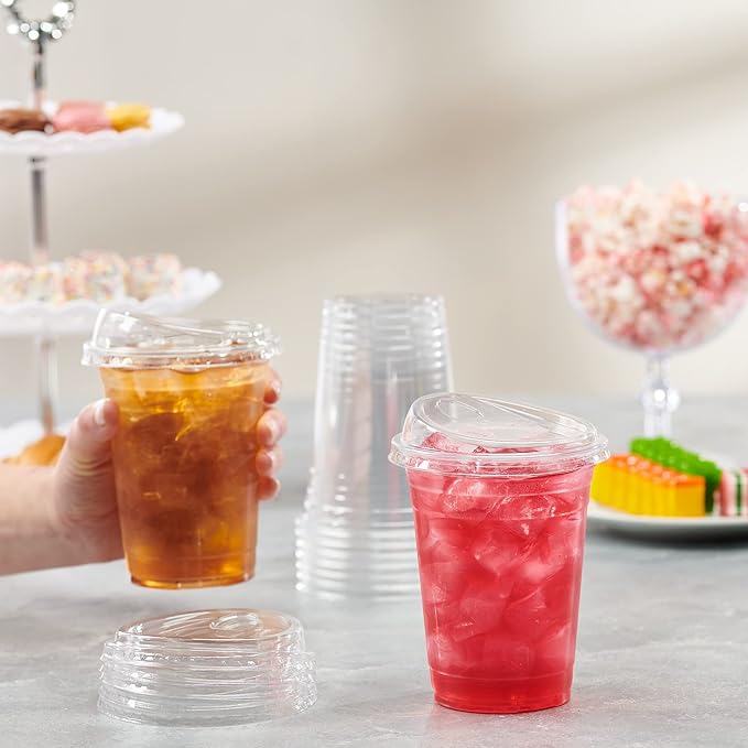 100 Count Crystal Clear Strawless PET Plastic Lids for 12, 16, 20 24 oz. Milkshake Cups