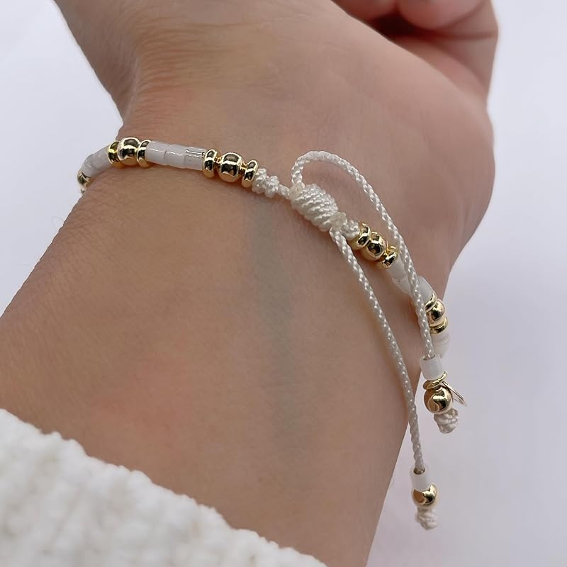 St Benedict Coin Bead Round with Miyuki seed beads and Gold Plated spacers Adjustable Bracelet for Women (White)