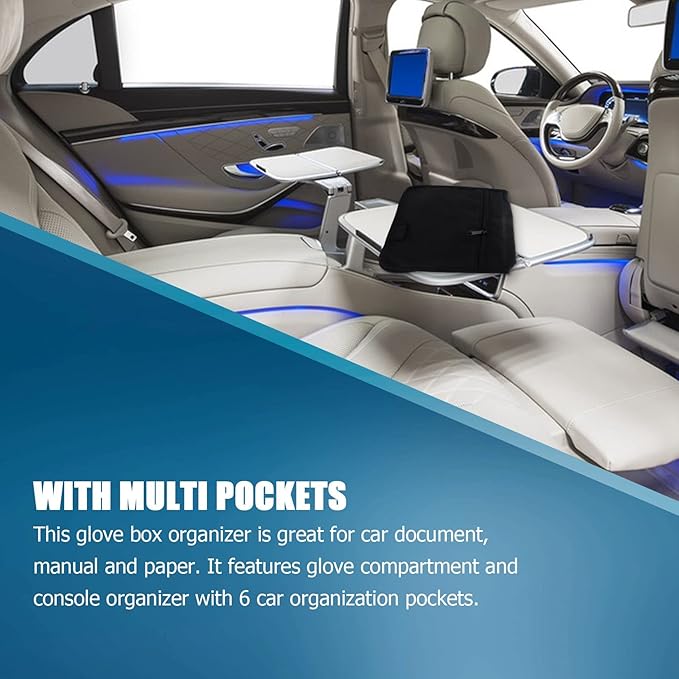 Universal Glove Box Organizer Storage Holder for Manuals Car Documents Glove Bag with Multi Pockets, Black, 500039075