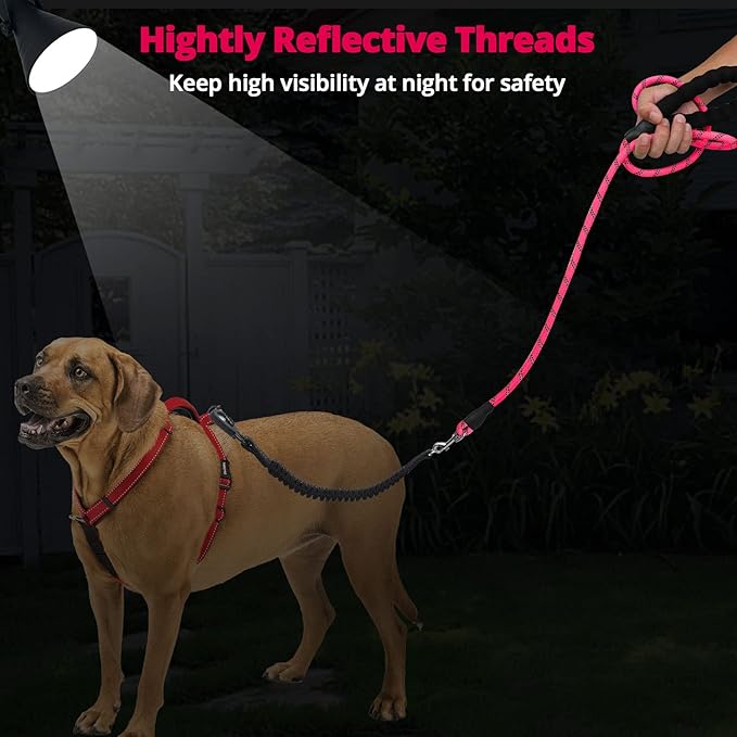 Long Dog Leash 20 FT: Heavy Duty Rope Leashes for Dogs Training with Swivel Lockable Hook Reflective Threads Bungee and Padded Handle - Dog Lead for Large Small Medium Dogs Outside Walking Hiking Pink