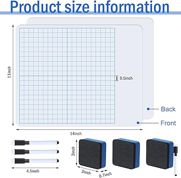 Ctosree 30 Pack Dry Erase Graph Whiteboard 11 x 14 in Lapboards with Grid Lines Portable XY Axis Board with Markers, Erasers for Student and Classroom Use Graphing and Geometry Coordinate Plane