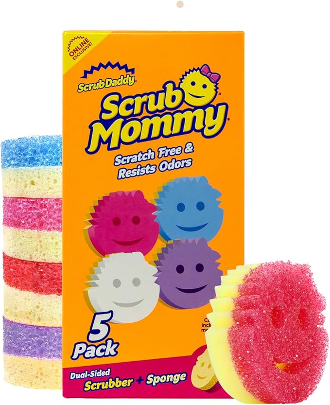 Scrub Daddy Scrub Mommy Kitchen Sponges for Dishes Wiping Spills - Dual-Sided Dish Scrubber Sponge for Cleaning - Multi-Colored Bulk Pack - Stain Odor Resistant (5 Count)