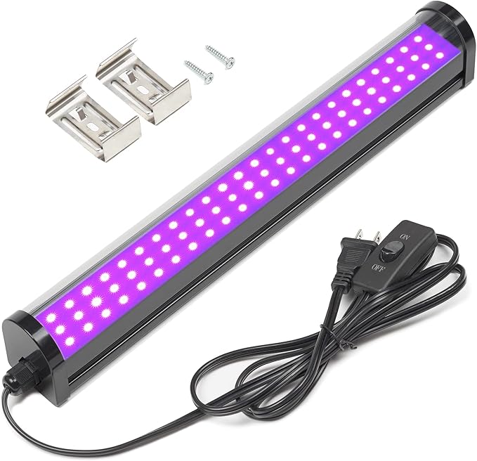 UV Black Light Bar, 25W Upgraded LED Blacklight Tube,395-405nm, Light Up 15x15ft Area, PlugSwitch5ft Power Cord, Black Lights for Glow Party, Posters, Room, Bedroom Decor, Halloween, Birthday