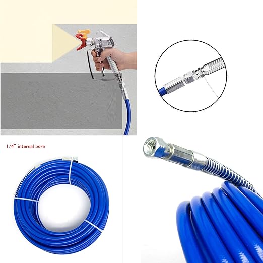 65ft x 1/4" Airless Paint Spray Hose ,Blue Color Sprayer Light Flexible Fiber Tube (20 Meter for 3300PSI Maximum 4300 PSI Sprayer Gun)