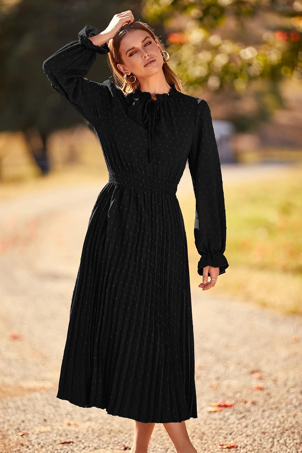 This PRETTYGARDEN midi dress features a flattering A-line silhouette, pleated details, and a soft, lightweight fabric for all-day comfort.