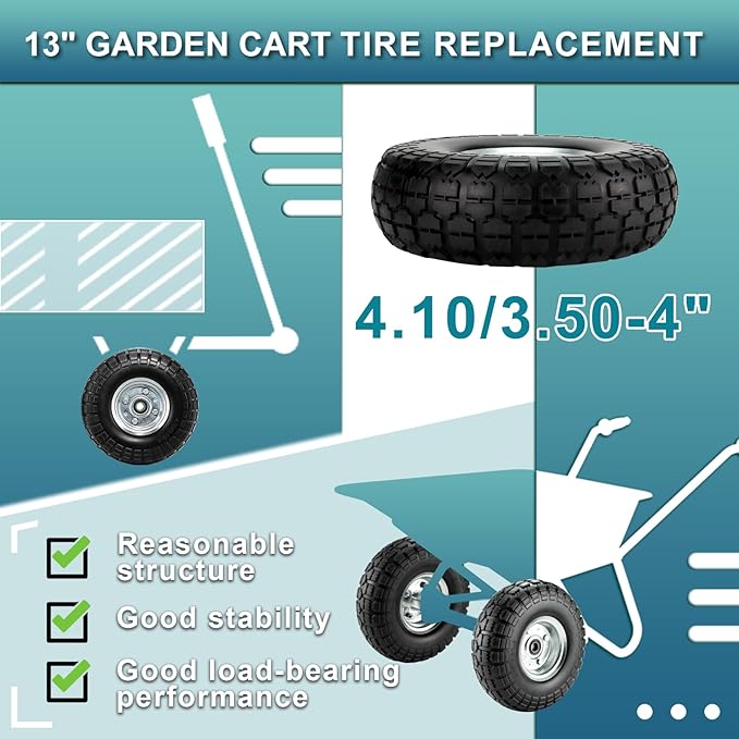 4.103.50-4" Flat Free Tire and Wheel,10" Heavy Duty Solid Flat Free Tire with 58" Axle Borehole, 2.1" Offset Hub for Wagon Wheelbarrow Garden Cart Lawnmower and Trolleys, 2 Pack by Cenipar
