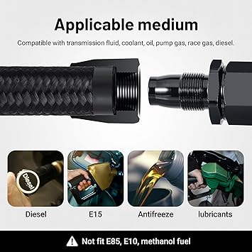 EVIL ENERGY 6AN Fuel Line, AN6 Braided Fuel Hose Nylon CPE 16FT Black