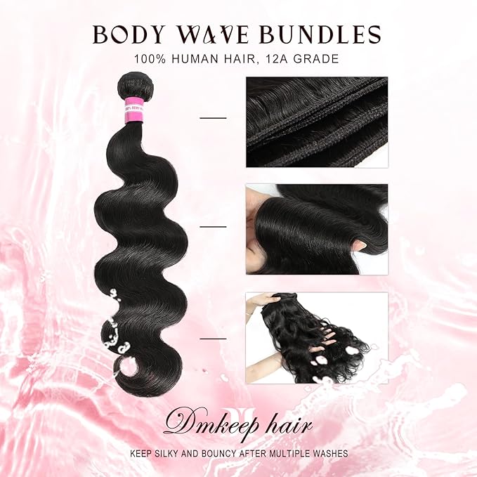 DMKEEP 12A Body Wave Bundles Human Hair 26 Inch - 100 Unprocessed Raw Virgin Human Hair Bundles Quick Weave Single Bundle Real Human Hair Extensions Natural Color