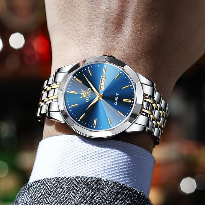 OLEVS Watch for Men Diamond Business Dress Analog Quartz Stainless Steel Waterproof Luminous Date Two Tone Luxury Casual Wrist Watch