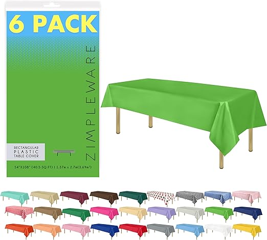 ZIMPLEWARE Premium Lime Green Plastic Table Cloth Disposable (6 Pk) Plastic Tablecloths for Rectangle Tables (54in x 108in) Party Table Cloths Disposable for 6ft to 8ft Rectangle Tables