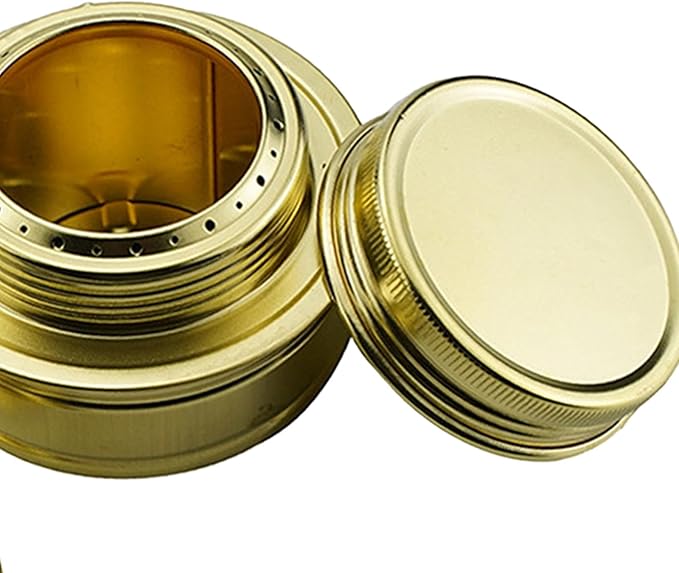 Portable Mini Alcohol Stove Burner Outdoor Brass Camping Cooking Stove Outdoor Camping Backpacking, 4.7x7.4cm 80ML