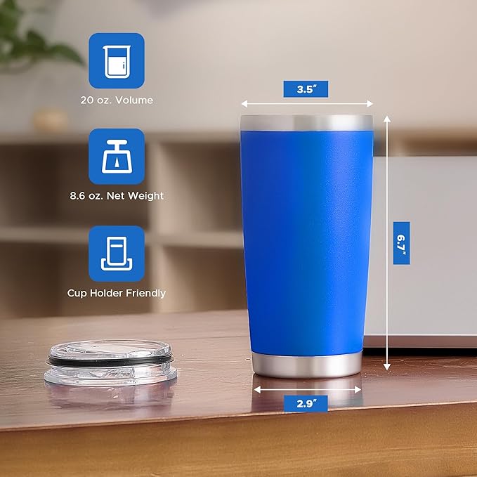 OMTech 20oz Tumblers Bulk, 6pc Stainless Steel Tumbler Set with Lid Straw, Double Wall Vacuum Insulated Mug for Laser Engraver, Travel Coffee Mug for Hot Cold Drinks, Navy Powder Coated Cup