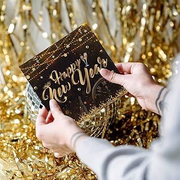 New Years Eve Napkins-40pcs Happy New Year Decoration 2025 Set happy new year napkins Black and Gold Paper Napkins for 2025 New Year Party Supplies