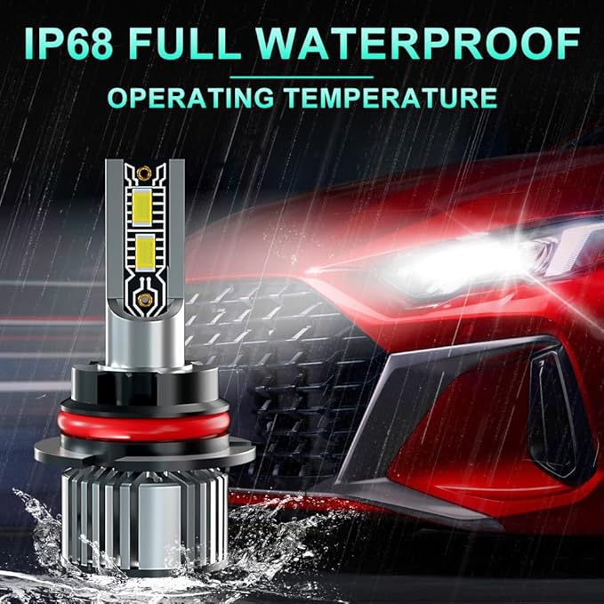 9007 Light Bulb, 600 Brightness 24000LM Super Bright, Halogen Replacement with Cooling Fan, IP68 Waterproof, Pack of 2