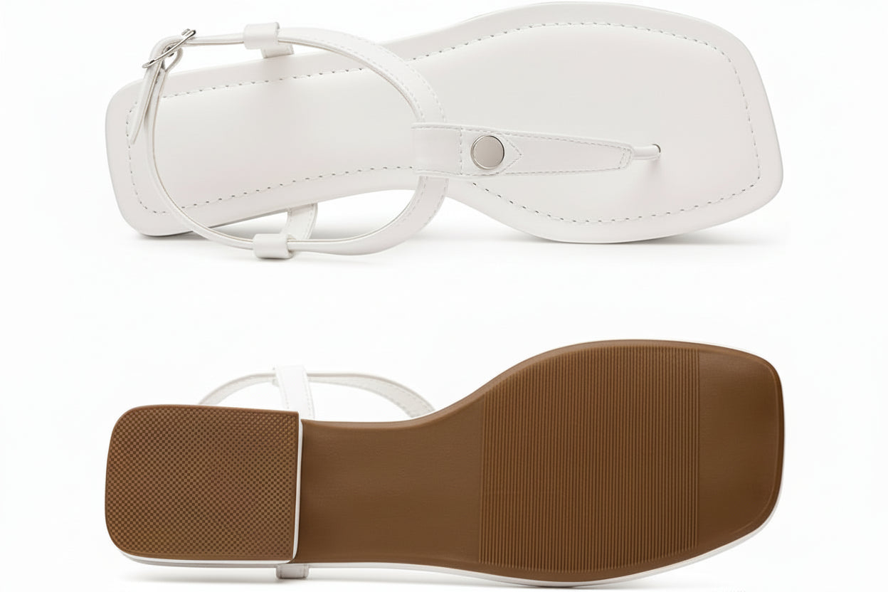 Women's T-Strap Thong Flat Sandals with Cute Square Toe Strappy for Summer