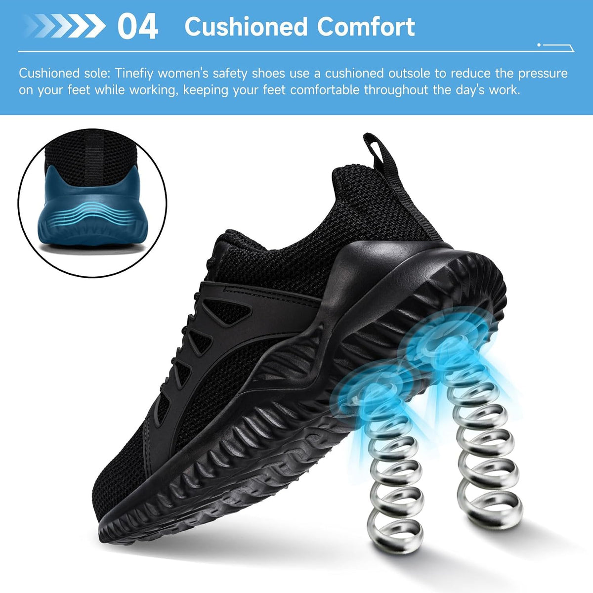 Tinefiy Steel Toe Shoes for Women Lightweight Comfortable Slip On Safety Work Sneakers Cushion Puncture Proof Shoes Indestructible Shoe