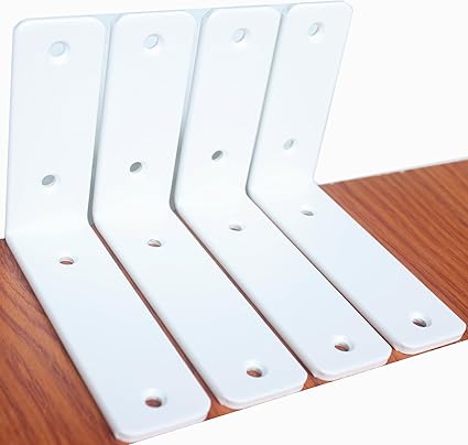4 Pack - L 5" x H 4" x W1.5, 5mm Thick White L Shelf Bracket, Iron Shelf Brackets, Metal Shelf Brackets, Floating Shelf, Shelf Supports with Screws