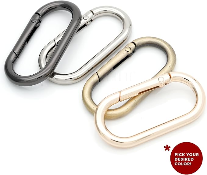 CRAFTMEMORE 2pcs Oval Rings Snap Clips Spring Opening Keyring Buckle SHOV Purse Hardware (Silver)