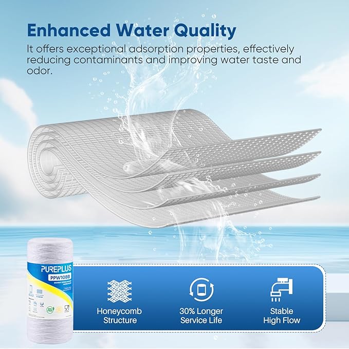 PUREPLUS 5 Micron 10 x 4.5 Whole House String Wound Sediment Filter for Well Water, Replacement Cartridge for 84637, WPX5BB97P, PC10, 355214-45, 355215-45, WP10BB97P, WP5BB97P, 1Pack