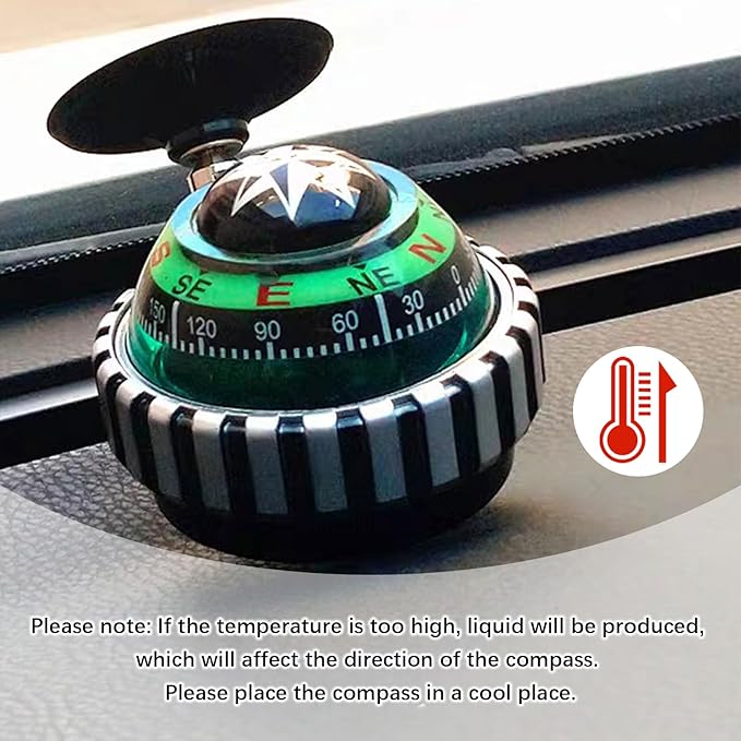 Adjustable Ball Night Vision Compass with The Bottom Suction Cup, Boat Compass Dash Mount, Adjustable Dash Car Compass for Car Marine Boat Ship