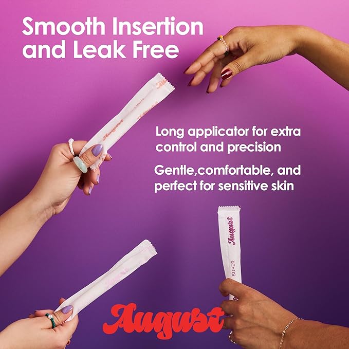 August Light Tampons - 100% Organic Cotton Tampons 24 Pack for Women and Anyone Menstruating, Non-Toxic, Fragrance-Free & Hypoallergenic with Long Applicators
