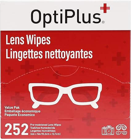 OptiPlus Eyeglass Lens Wipes l Pre-Moistened l Cleaning Wipes for Glasses, Computer Laptops Screens, Smart Phones, Optical Lens, Goggles, and Watch Screen l Quick-Dry Scratch-Free 252 Count