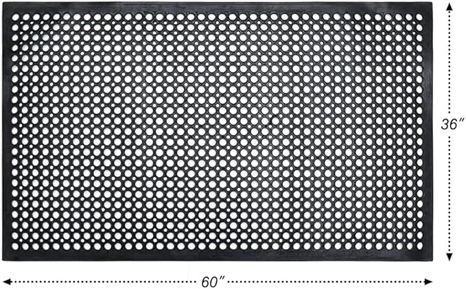 Anti-Fatigue Rubber Floor Mat - NANBOWANG Commercial Grade Grease Resistant Non-Slip Recycle Tyre Floor Mats for Restaurant Kitchen Bar Garden Outdoor Wet Area (36"x 60") Black