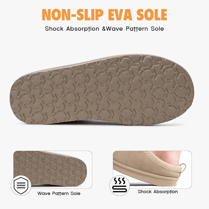 FITORY Women's Suede Slippers, Slip On House Flats with Faux Fur Lining | Short Mini Boots, Indoor & Outdoor, EVA Non-slip Outsole, Lightweight Fuzzy Winter Shoes, Warm & Cozy