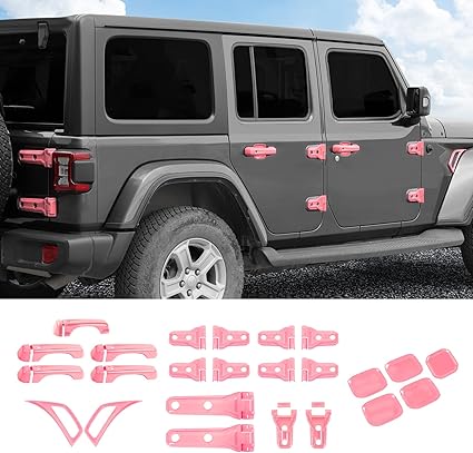 JeCar Exterior Trim Kits Door Hood Hinge Covers Door Handle Side Vent Tailgate Hinge Trim Covers Exterior Accessories Compatible with Jeep Wrangler JL JLU 2018-2023 24 Doors, Pink