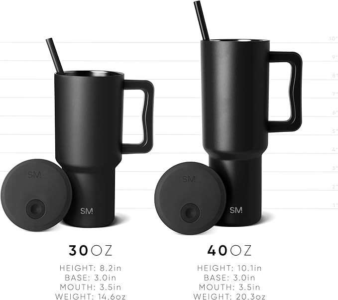 Simple Modern 40 oz Trek Tumbler with Handle and Straw Lid Cup Holder Friendly Insulated Stainless Steel Travel Mug Blush