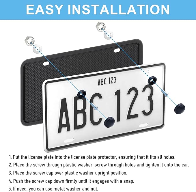 Silicone License Plate Frames Black,Car License Plate Frame, Universal US Car Black License Plate Holders Brackets Rust-Proof, Rattle-Proof, Weather-Proof Car Accessories(Black)