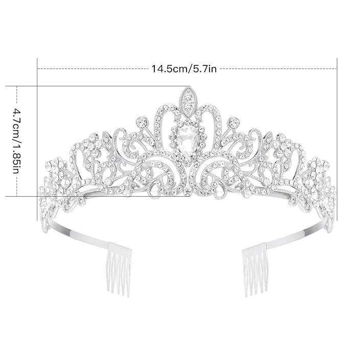 Makone Crowns for Women Princess Tiaras for Girls Queen Crown and Comb Tiara for Wedding Birthday Pageant Bridal Prom Christmas Gift (Silver)