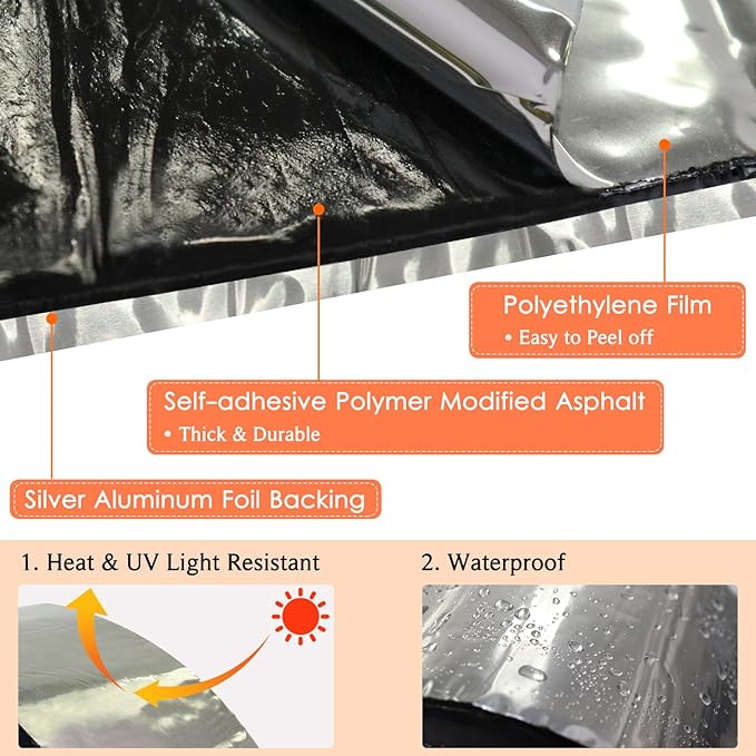 BXI Flashing Roll Tape Membrane, 6 inches X 32 Feet Thick Waterproof Patch Seal Tape, Self-Adhesive SBS Modified Rubberized Asphalt, Deck Seam Joist Leak Sealant for Roof Window Gutter Repair Outdoor