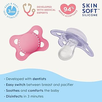 MAM Original Matte Baby Pacifiers, Binky for Girls 0-6 Months, BPA-Free Silicone Nipple, Easy to Clean, Best for Newborn Babies, Developed with Medical Experts, 2 Count Binkies with Sterilizer Case