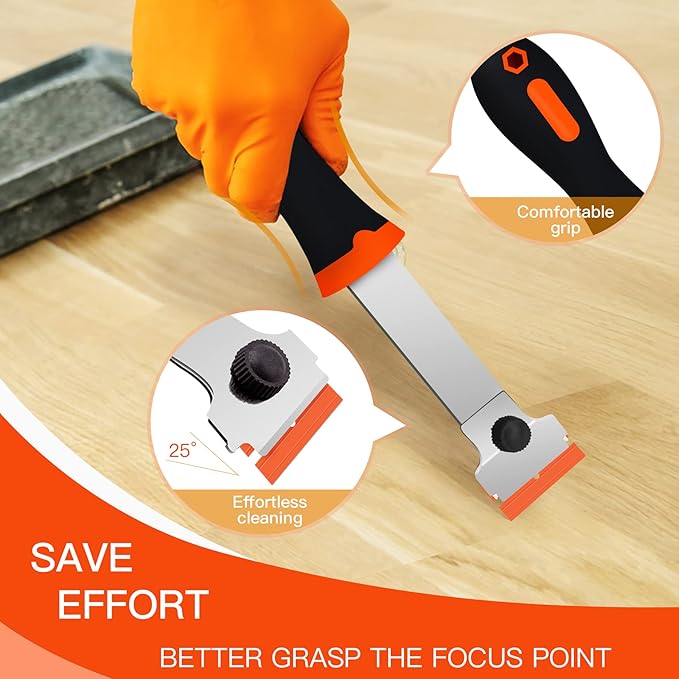 DEKEones Razor Blade Scraper, Long Handled Scraper Tool with 10 Extra Replacement Blades, Razor Scraper Remover for Cleaning Sticker, Paint, Caulk from Window, Car, Glass, Windshield, Stove