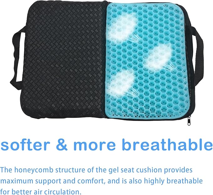 Portable Gel Seat Cushion Foldable Gel Travel Cushions for Long Sitting Pressure Relief for Office Chair Car Stadium Airplane Travel Relive Sedentary Pain