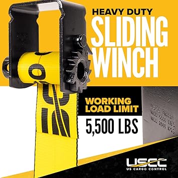 US Cargo Control Storable Sliding Winch for Flatbed Trailer (5-Pack), 4 Inch Winch Holds Up 50 Feet of Webbing, Tie-Down Winch Fits Sliding C Winch Track, 5,500 LBS Working Load Limit