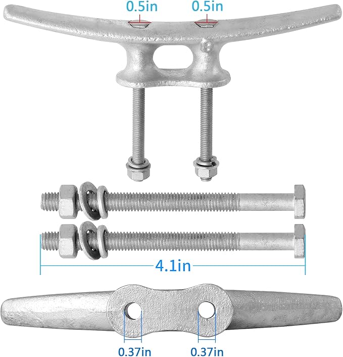 68101214 inch Dock Cleats With Bolts,Hot Dipped Galvanized Cast Iron Boat Cleats,Rope Cleat Boat Dock Cleats for Boat Docks,Decks,Piers for Tying up Boats,Marine Decor(1,2,4,5,6,8,10,12 Pack)