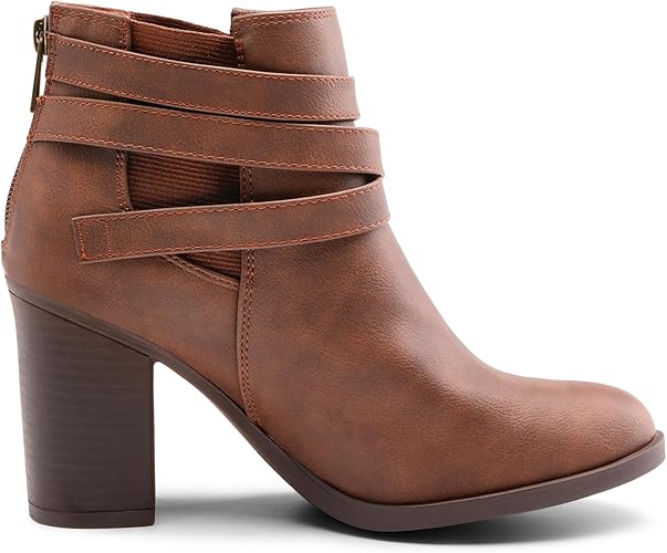 TOETOS Women's Chunky High Heel Ankle Boots Close Toe Fall Heeled Booties Shoes
