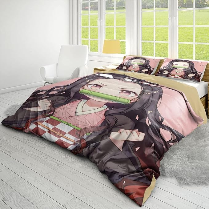 Ne-Zuko Anime Duvet Cover 3 Piece Bedding Set,Teen Anime Comforter Cover Set Super Soft Duvet Cover with Pillowcase (styel 6,Full 79x90in 20x30in)